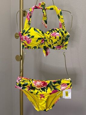 Gibson Yellow Floral Halter Bikini Set